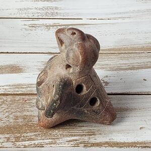 Vintage Ocarina Bird 4 hole whistle flute redware pottery